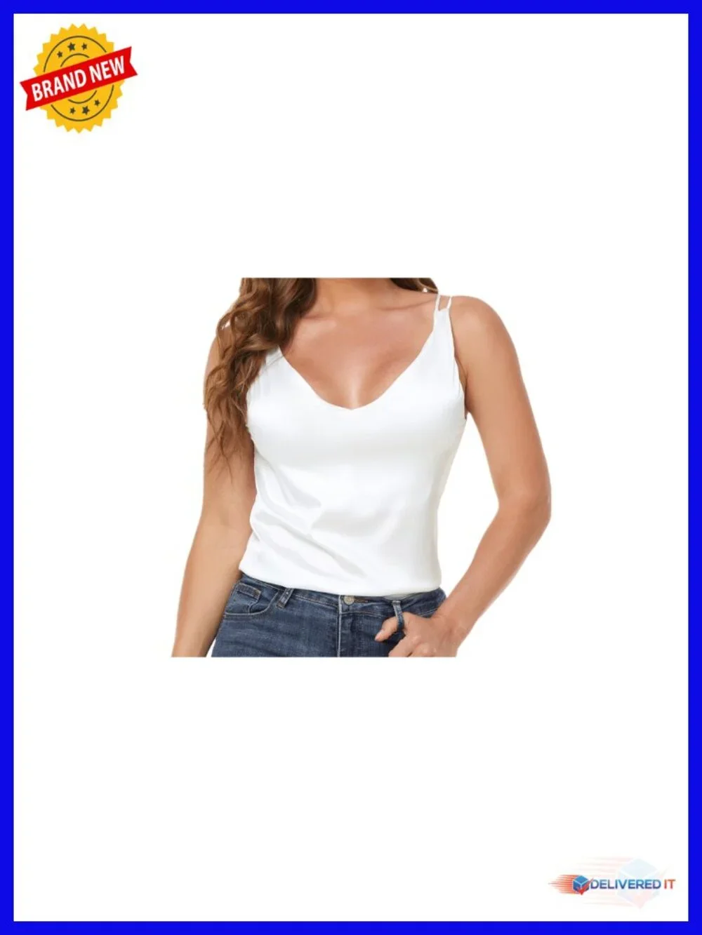 Silk Satin V Neck Camisole Spaghetti Strap Tank Top - Picture 6 of 6